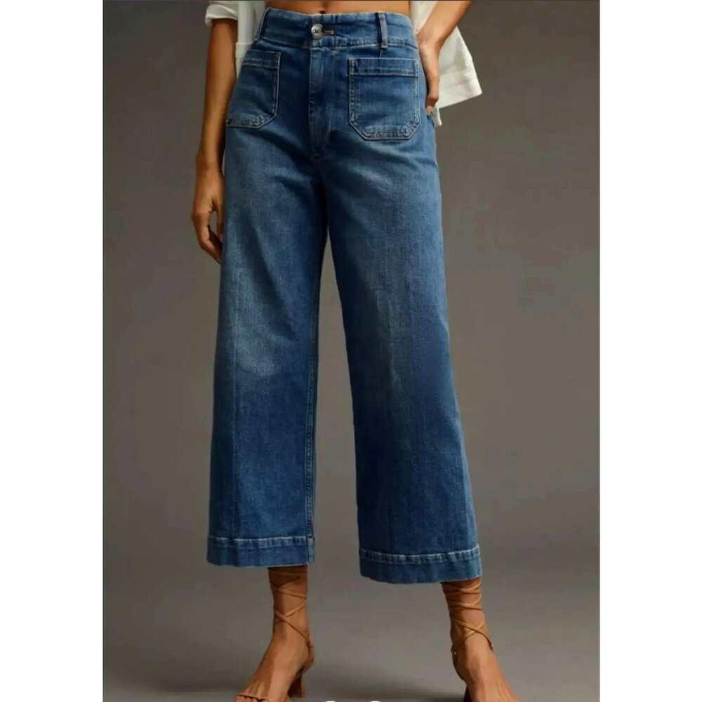 Pilcro Anthropologie Jeans Womens The Skipper Wide Leg Blue cropped  28 x 26